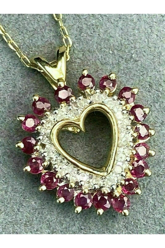 2 Ct Round Cut Red Ruby Lab Created Diamond Heart Pendant 14K Yellow Gold Plated