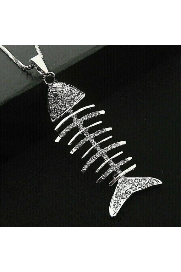 2 Ct Round Cut Simulated Diamond Fish Bone Pendant 14k White Gold Plated
