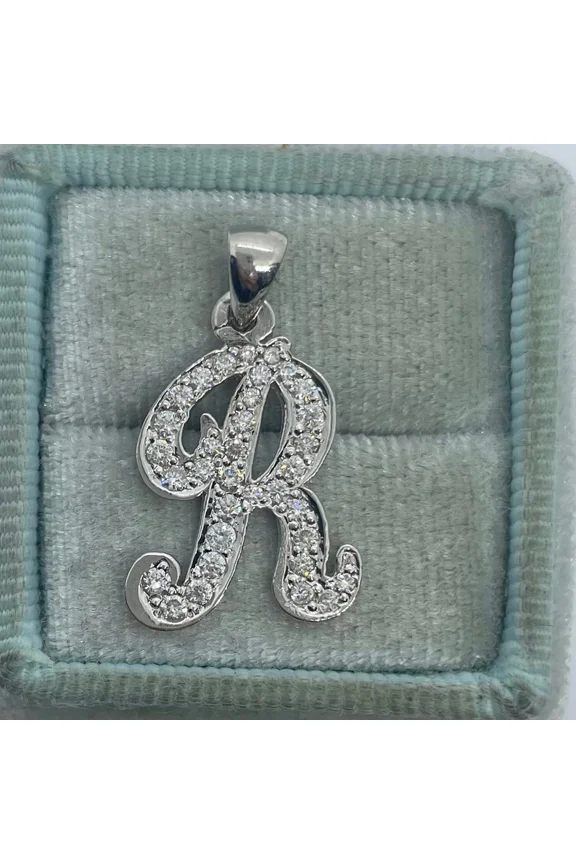 2 Ct Round Cut Simulated Diamond Women's Initial Letter "R" Pendant In 14k White Gold Plated