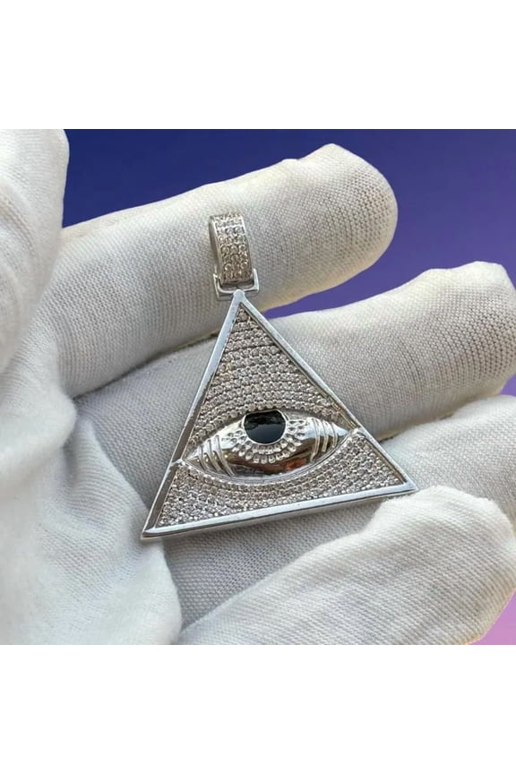 2CT Round Cut Simulated Diamond Pyramid Egyptian Eye Pendant 14K White Gold Plated 925 Sterling Silver