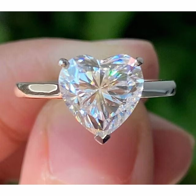 2Ct Heart Cut Lab Created Diamond Solitaire Engagement Ring For Her 14K White Gold Plated