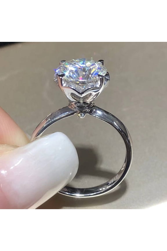 2Ct Round Cut GRA Certified Real Moissanite Tester Pass Ring 14K White Gold Plated