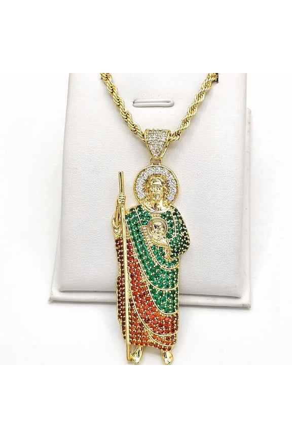 2Ct Round Cut Lab-Created Diamond San Judas St Saint Pendant 14K Yellow Gold Plated