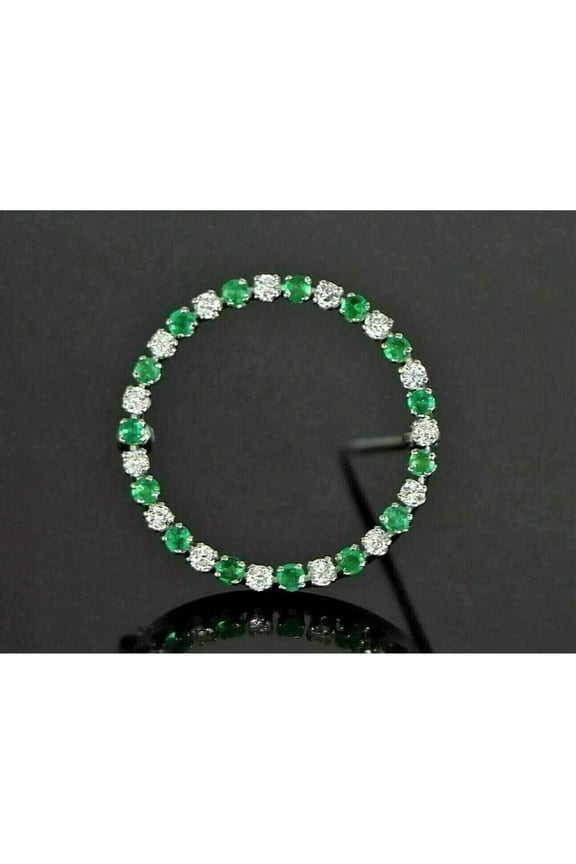 2Ct Round Cut Lab Created Green Emerald/Diamond Women's Circle Brooch Charm Pin 14k White Gold Plated