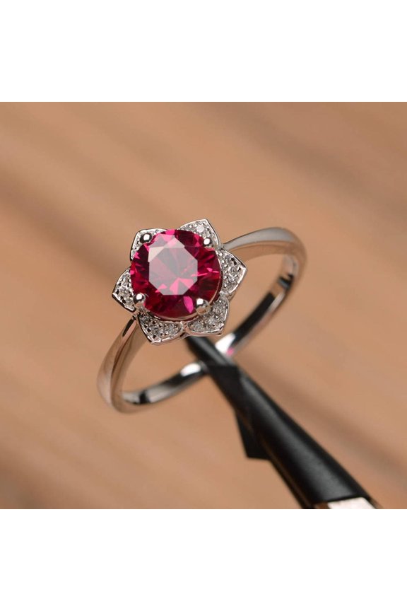 2Ct Round Cut Lab-Created Red Ruby Halo Women's Wedding Ring 14K White Gold Plated