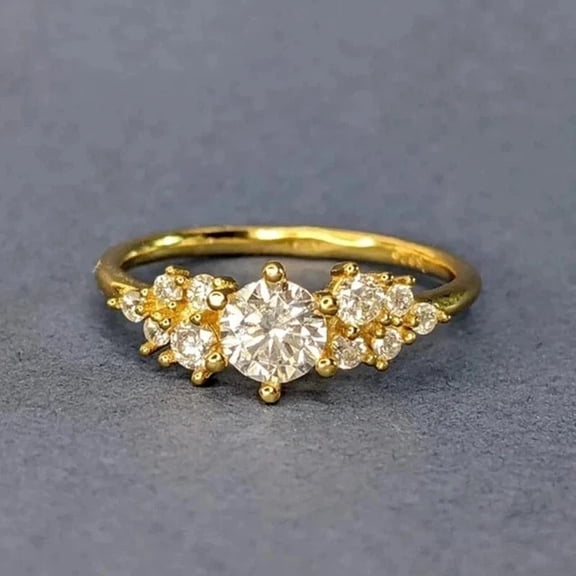 Aishvi Jewels 2Ct Round Cut Moissanite Women's Engagement Cluster Ring 14K Yellow Gold Plated