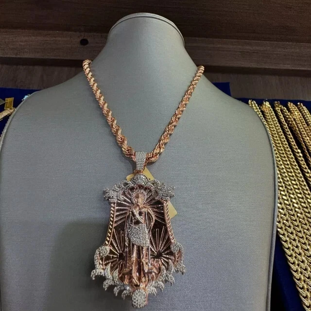 AISHVI JEWELS 2Ct Round Cut Natural Moissanite Men's Saint Lazarus Pendant Rose Gold Plated Free 18''Chain