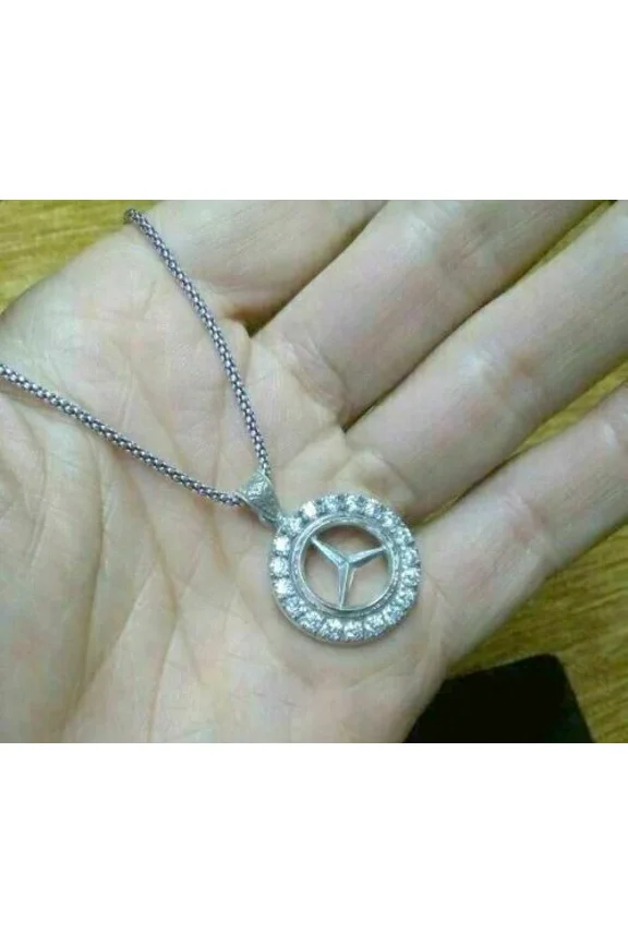 2Ct Round Cut Real Moissanite Mercedes-Benz Women's Pendant 14k White Gold Plated 18'' Free Chain