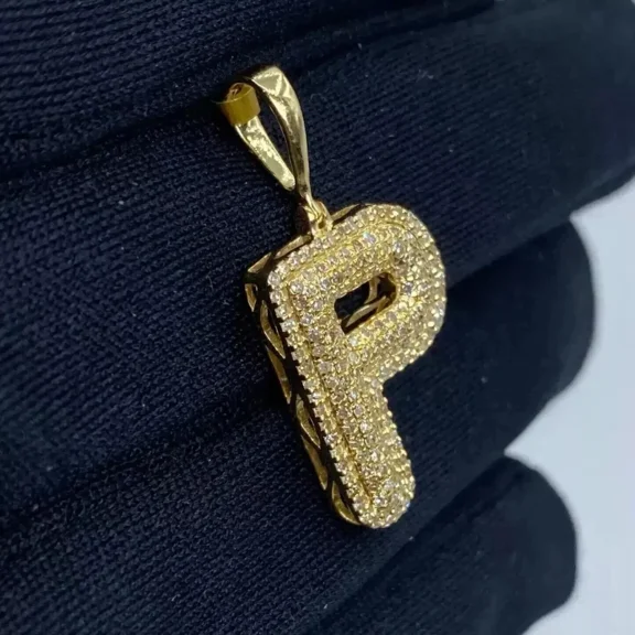 Aishvi Jewels 2Ct Round Cut Real Moissanite "P" Letter Initial Pendant 14K Yellow Gold Plated 18"Free Chain