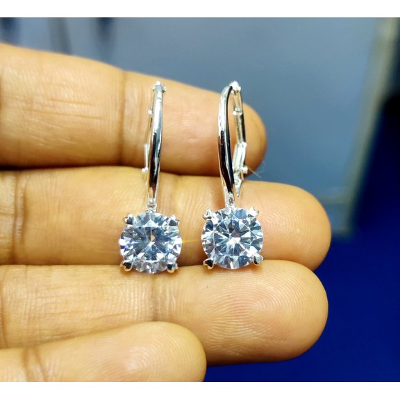 Aishvi Jewels 2Ct Round Cut Real Moissanite Women's Drop Dangle Earrings 14K White Gold Plated