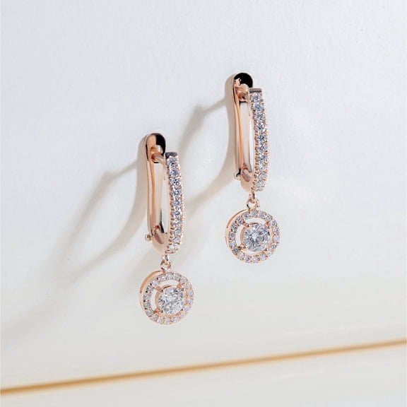 Aishvi Jewels 2Ct Round Cut Real Moissanite Womens Dangler Drop Earrings 14K Rose Gold Plated