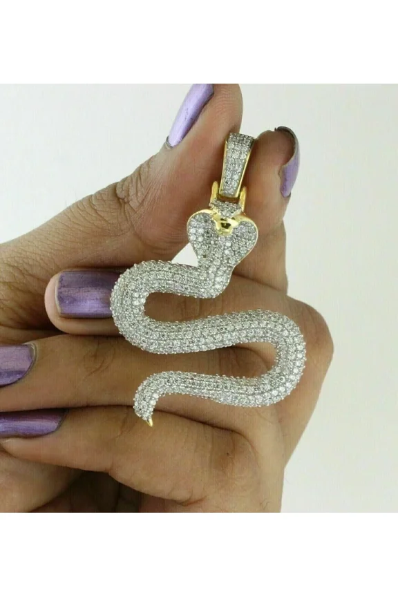 2Ct Round Cut Simulated Diamond Stunning Snake Pendant In 14K Yellow Gold Plated