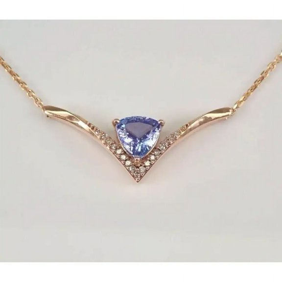 Aishvi Jewels 2Ct Trillion Cut Lab Created Blue Tanzanite Diamond Women Wedding Necklace Pendant 14k Rose Gold Plated Free Chain 18"