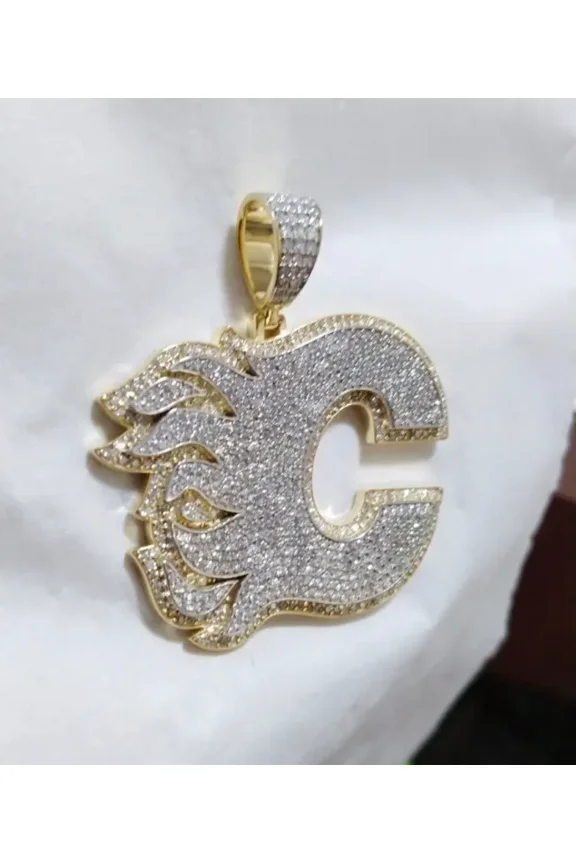 3.00Ct Round Cut Moissanite Custom "C" Letter Men's Pendant 14K Yellow Gold Plated 18'' Free Chain