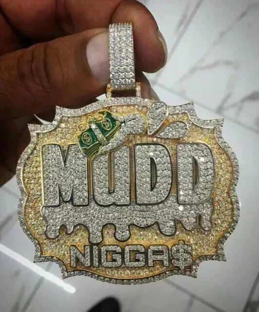 AISHVI JEWELS 3.00Ct Round Cut Real Moissanite Customized Name Pendant 14K Yellow Gold Plated Free 18''Chain