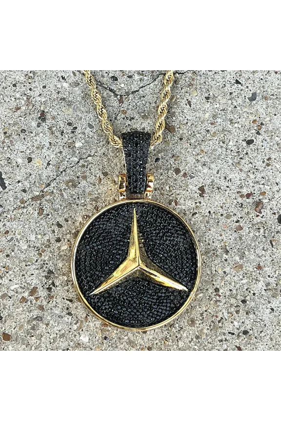 3 CT Round Cut Black Moissanite Men's Mercedes Pendant 14K Yellow Gold Plated 18'' Free Chain
