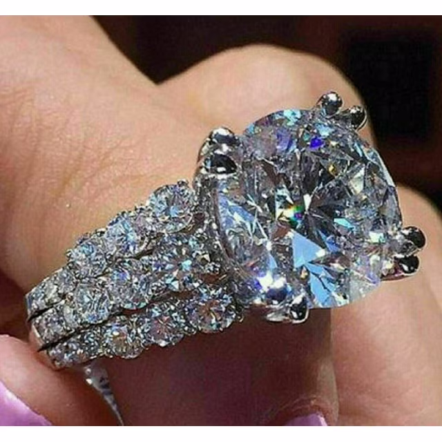 AISHVI JEWELS 3 Carat Round Cut Moissanite Solitaire Engagement Ring 14K White Gold Plated 925 Sterling Silver