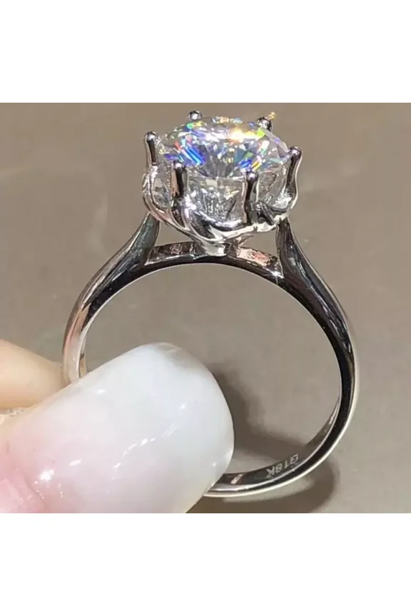 3 Ct Round Real Moissanite Tester Pass Solitaire Engagement Ring 14K White Gold Plated