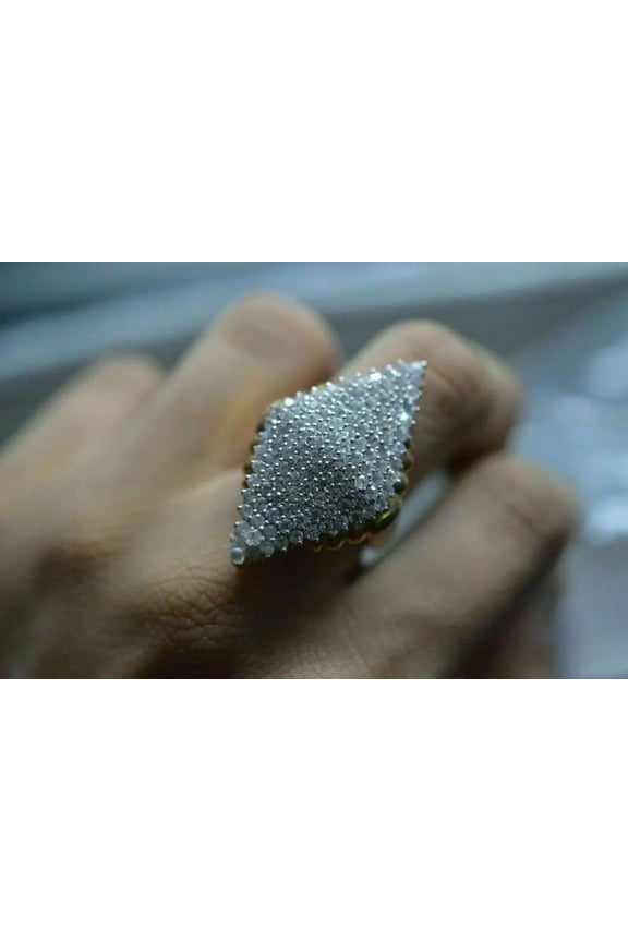 3 TCW Round Cut Simulated Diamond Engagement Cluster Ring Yellow Gold Plated Silver
