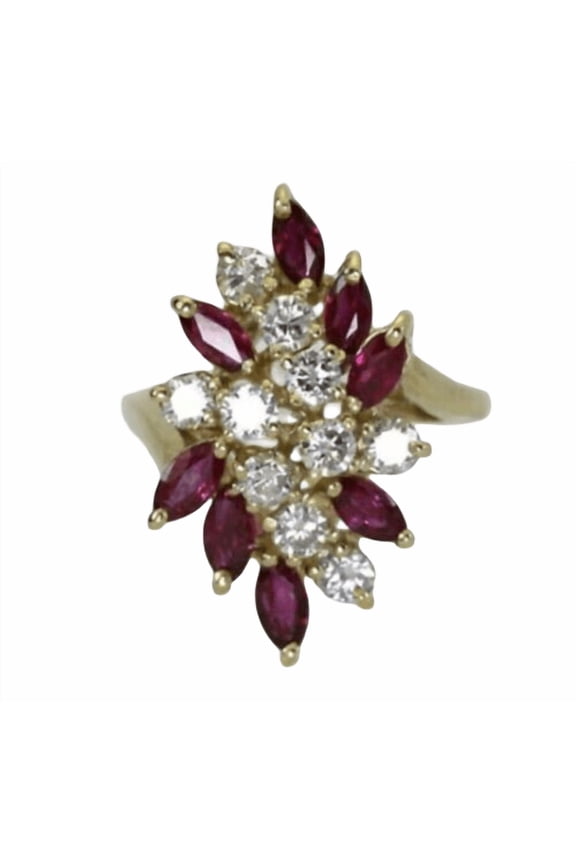 3Ct Round & Marquise Cut Red Ruby Simulated Diamond Cocktail Ring 14K Yellow Gold Plated