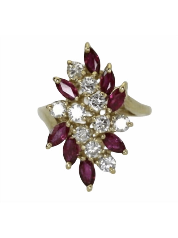 3Ct Round & Marquise Cut Red Ruby Simulated Diamond Cocktail Ring 14K Yellow Gold Plated