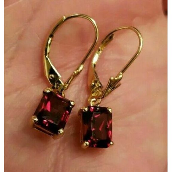 Aishvi Jewels 4 Ct Emerald cut lab Created Red Garnet Drop & Dangle Earrings 14K Yellow Gold Finish Sterling 925 Silver Solitaire Drop/Dangle Earrings Gift For her