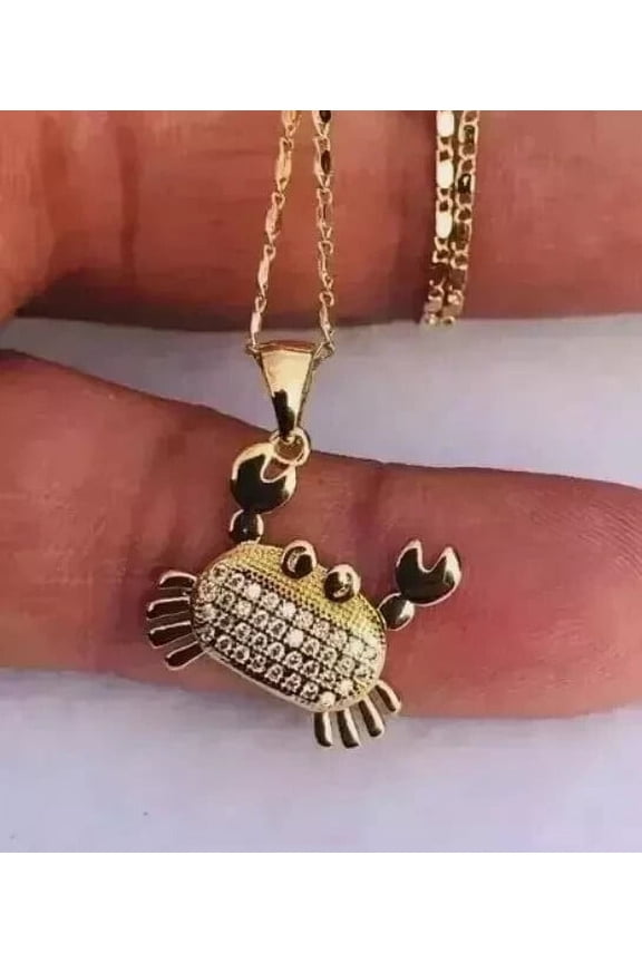 Charm Crab Pendant 0.50Ct Round Cut Lab Created Diamond 14K Yellow Gold Plated