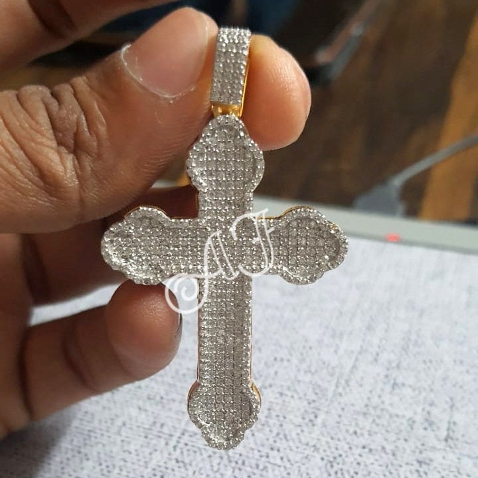 AISHVI JEWELS Jesus Cross Pendant , Cross Pendant Necklace, Certified Moissanite Necklace, Round Cut Moissanite Necklace, Gift for Her, Cross Necklace