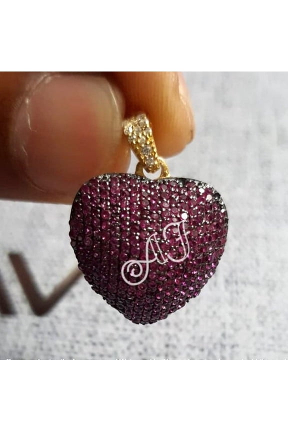 Ruby Heart Pendant Round Red Ruby Charm Pendant, Hip Hop Unisex Pendant Necklace, Birthday Gift Pendant, Ruby Pendant For Love, Gift For Him