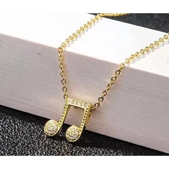 Aishvi Jewels Stunning Musical Note Pendant Round Cut Simulated Diamond 14k Yellow Gold Plated 18'' Free Chain