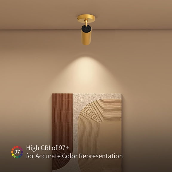 Aisilan 9W LED Gold Directional Dimmable Ceiling Spotlight Indoor, Anti-Glare Adjustable Angle Wired Spot Light for Picture, Bedroom and Kitchen - Warm Light 3000K, CRI 97 Flicker-Free