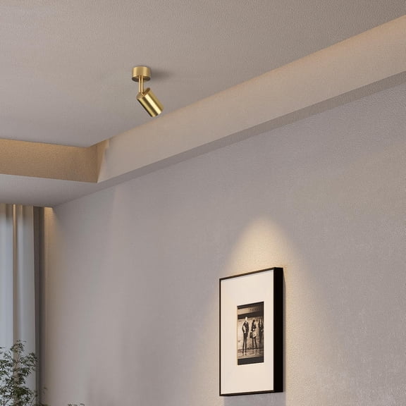Aisilan Solid Copper Surface Mounted Angle Adjustable LED Spot Light Golden Anti Glare Accent Lamp COB Ceiling Spotlight Warm White 7W for Hallway Kitchen Living Room