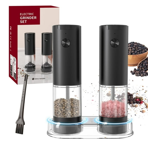 Aisining Electric Salt and Pepper Grinder Set, Adjustable Coarseness, Battery Powered, LED Light, Black