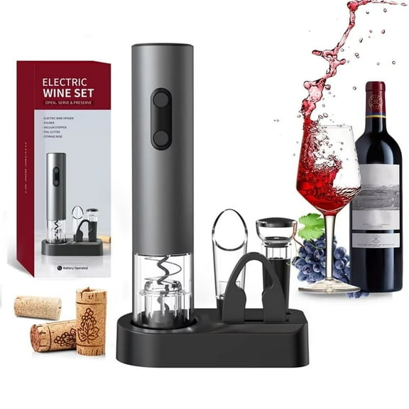 Aisining Electric Wine Bottle Opener Set with Battery-Powered, Foil Cutter, Pourer and Storage Base