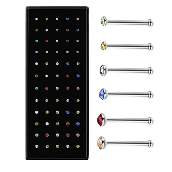 Aisiwm 1.5/2.0/2.5mm60 Pieces/box Stainless Steel Nose Stud With Diamond Titanium Nose Ring Piercing Jewelry