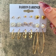 Aisiwm 9 Pairs Hoop Earrings For Girls Women Multipack Pearl Small Big Hoops Earring Packs Set Fashion Trendy Earrings Jewelry For Birthday Party Gift