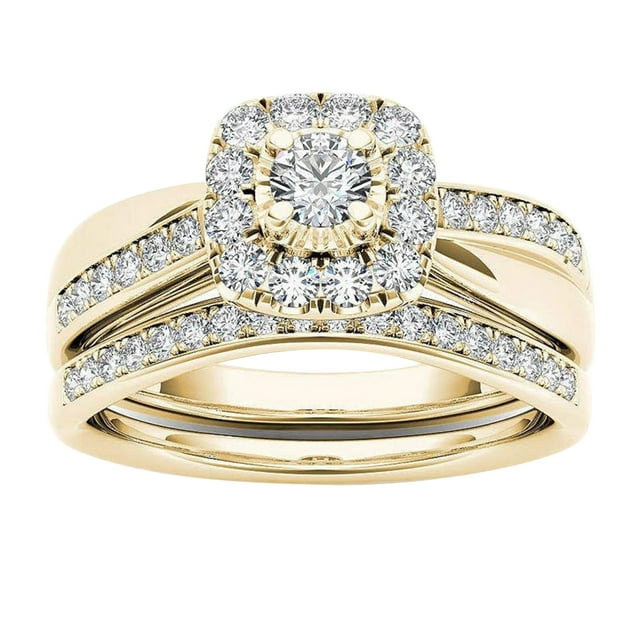 Aisiwm Couple Rings Gold-plated Inlaid Zircon Ring Classic Jewelry ...