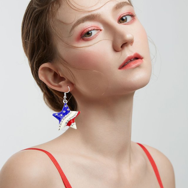 Aisiwm Lightning Deals！American Flag Peach Heart Earrings Earrings July