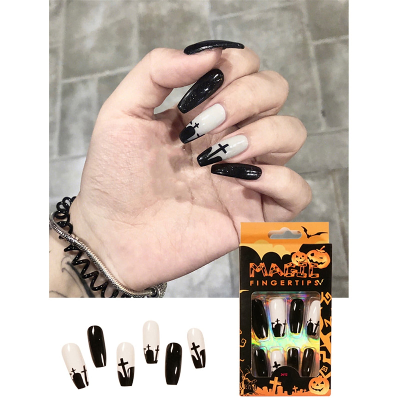 Aisiwm Lightning Deals！Halloween Artificial False Nails 24pcs Halloween