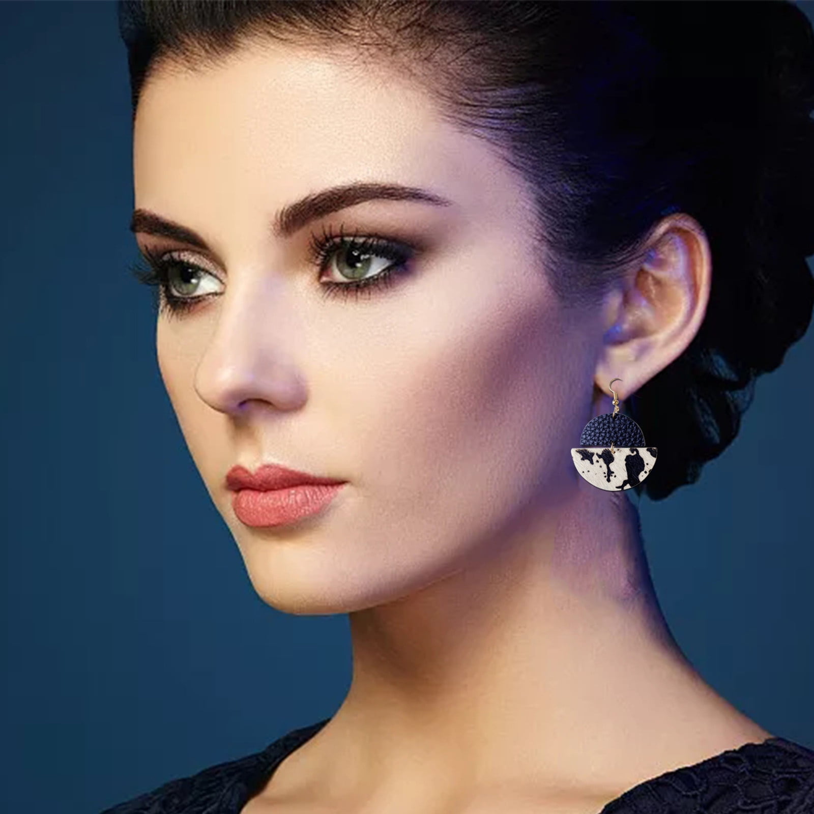 Aisiwm New Cow Pattern Animal Leather Earrings Women Round Water Drop