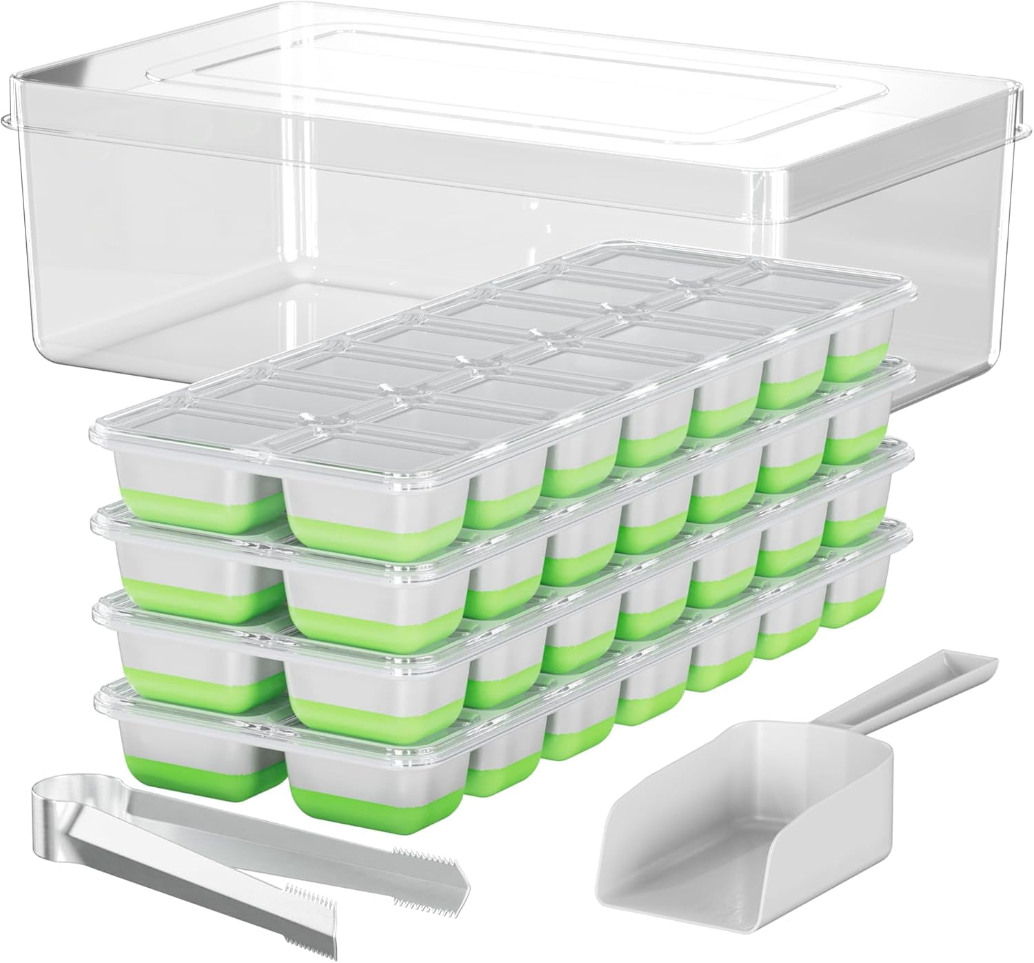 Aisle 3 Essentials Silicone Ice Cube Tray Set, 4 Trays with Lids, Ice ...