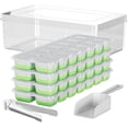 thumbnail image 1 of AISLE 3 ESSENTIALS Silicone Ice Cube Tray Set, 4 Trays w/ Lids, Ice Bucket, Tongs, & Scooper, Green, 1 of 1