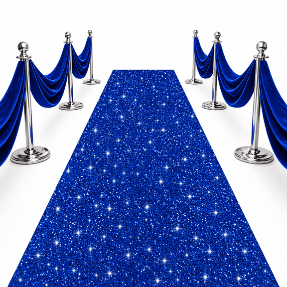 Aisle Runner Rug 24"x15ft Blue For Wedding Ceremony Sequin Indoor Outdoor Event Personalized Glitter Carpet Hallway Floor Party