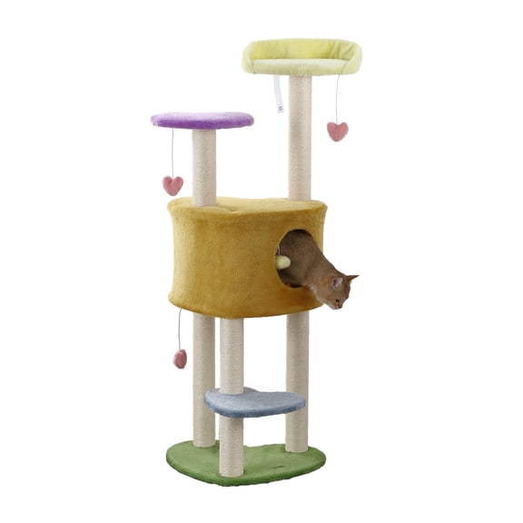 THE LICKER STORE Aisling 51" 4-Tier Modern Sisal Heart Cat Tree with Scratching Posts, Napping Perch, and Dangling Toys, Multi, CTR1002A