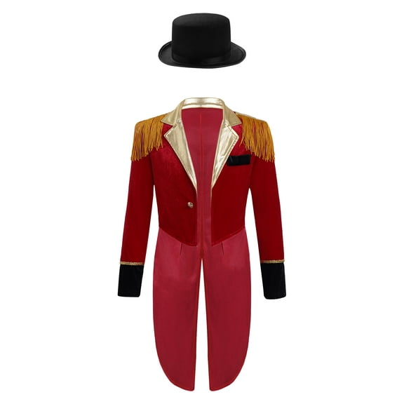 Aislor 2Pcs Magician Outfit for Boys Circus Costume Long Sleeve Tailcoat Jacket with Hat Sets Red 10