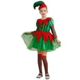 thumbnail image 1 of Aislor 3Pcs Girls Christmas Elf Outfit Long Sleeve Santa Helper Fancy Dress with Hat and Stockings Green 150, 1 of 7