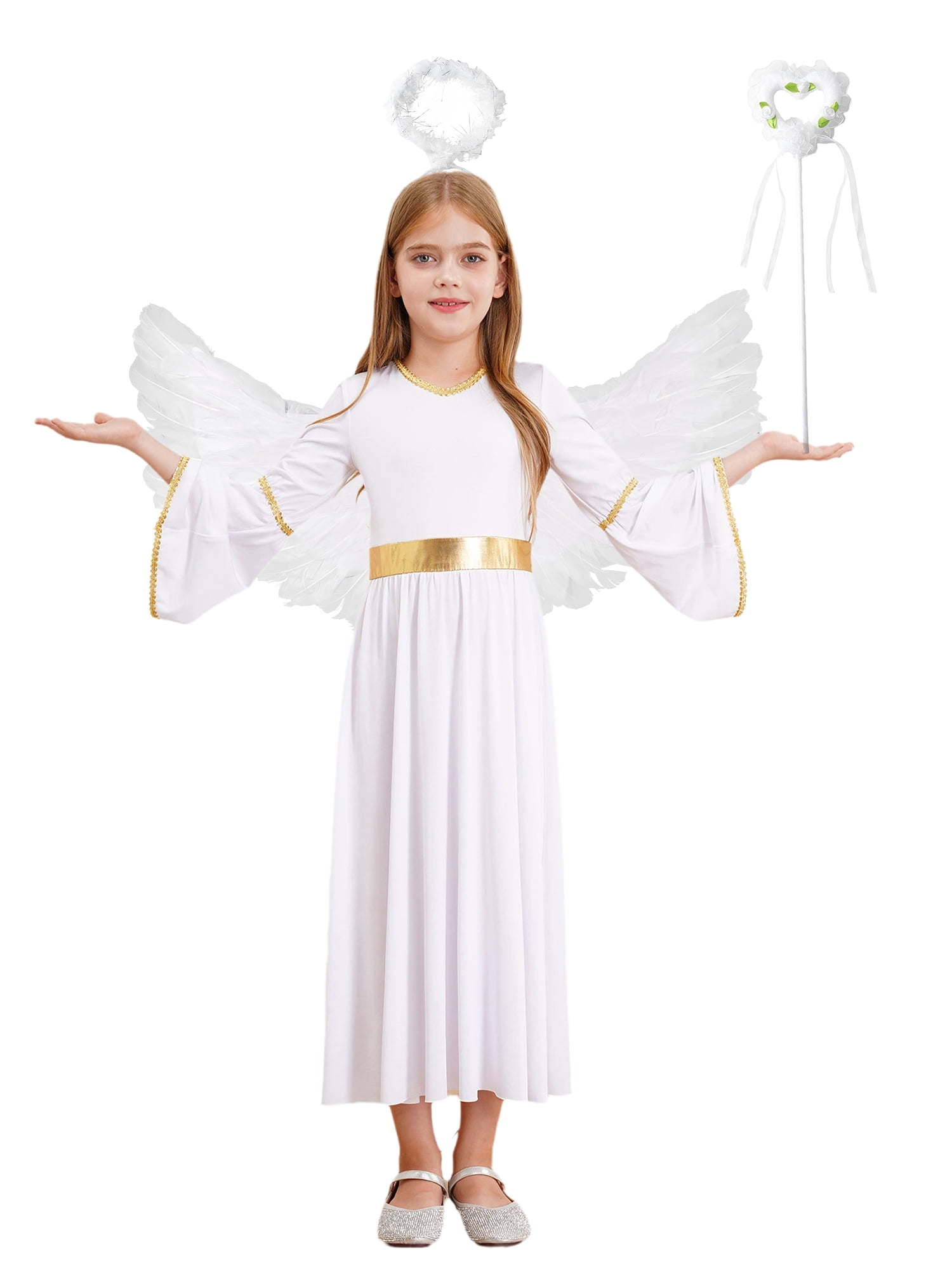 Aislor 4Pcs Angel Costume Outfits for Girls Princess Dress with Feather — free download