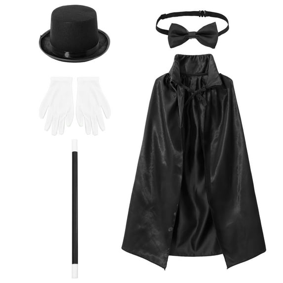 Aislor 5Pcs Kids Magician Set Halloween Cosplay Role Play Party Dress Up Black One Size