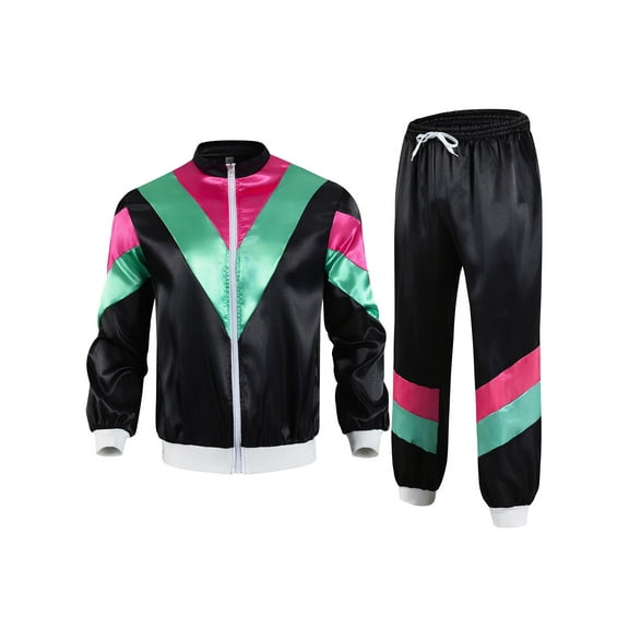 Aislor 80s Tracksuit for Women Retro Windbreaker Outfit 90s Stand Collar Sportswear Set Jacket Coat and Pants Black M