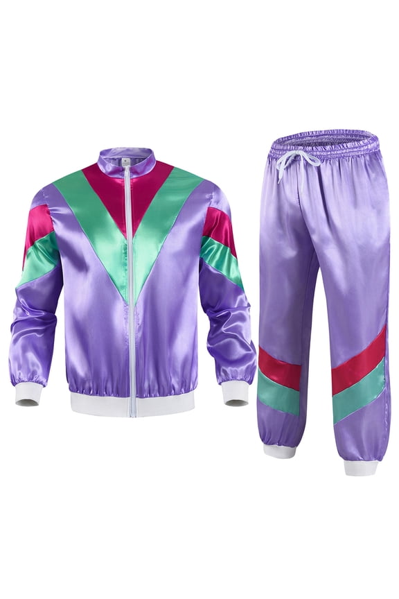 80s Tracksuit for Women Retro Windbreaker Outfit 90s Stand Collar Sportswear Set Jacket Coat and Pants Purple L
